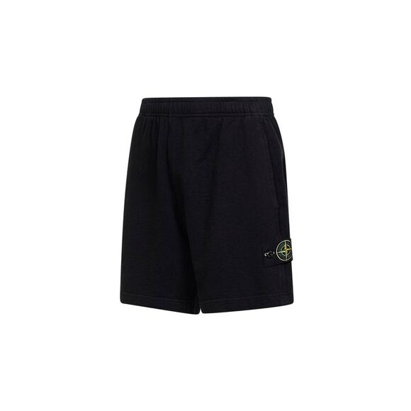 Stone Island Men Black Malfilé Cotton Fleece Jogger Shorts